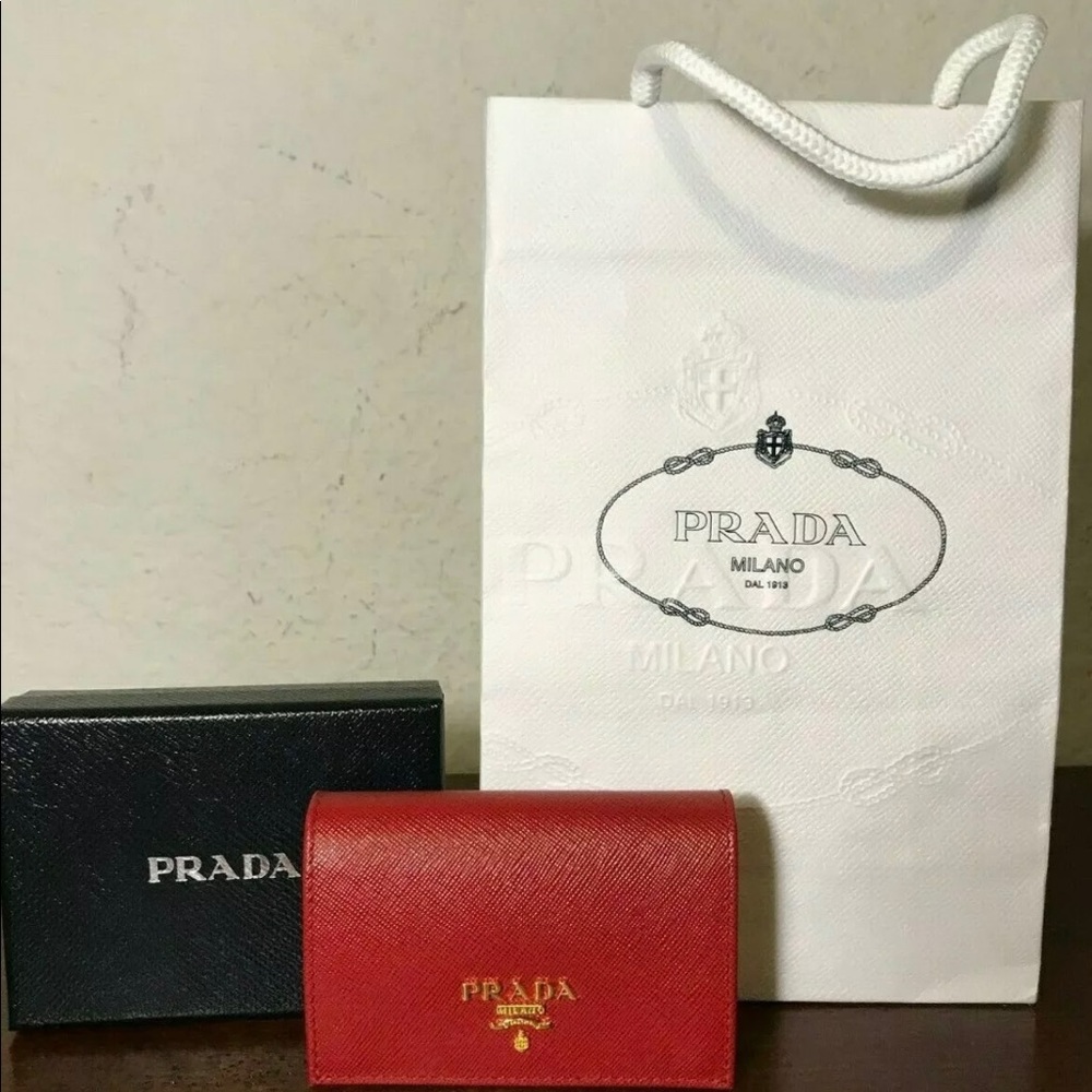 Prada Saffiano Bi-fold 1M0945 RED Leather Wallet